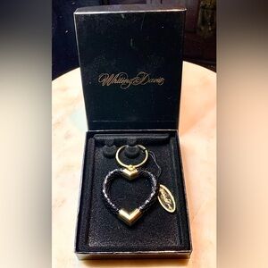 WHITING & DAVIS HEART KEYCHAIN GOLD BLACK VINTAGE MESH NIB 1990s